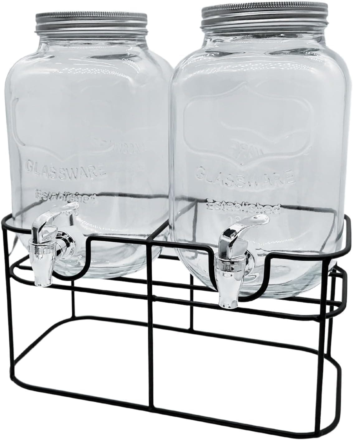 LVOOK 2-Piece Imported Glass Pitcher Set with Stand – 3L Each, Beverage Dispenser for Beer, Juice & Water – Cold Drink Server for Parties & Home