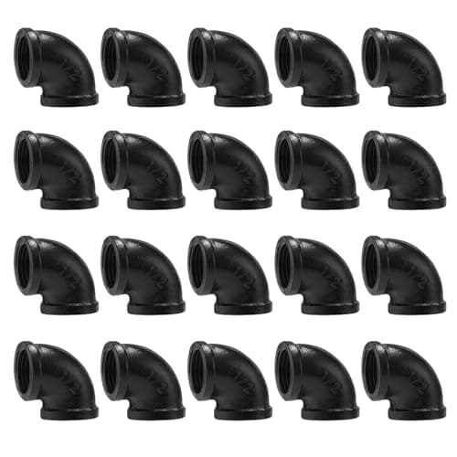 Home TZH 12 Black Threaded Elbow 20 Pack DN15 Female Threaded Cast Malleable Iron for Steampunk Vintage Shelf Bracket DIY Plumbing Pipe Decor Furniture 20 Black 12 Inch