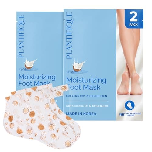 PLANTIFIQUE Korean Foot Mask with Shea Butter 2 Pairs Box for Dry Cracked Feet Hydrating Socks for Soft Heels Intense Moisturizing and Repairing Dry Rough Skin Foot Spa Happy Feet Mask