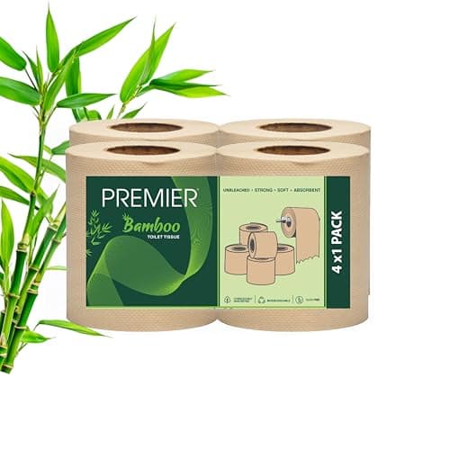 Premier 2-Ply Bamboo Toilet Tissue Rolls (720 Pulls) (180 x 4 Rolls) | Tissue Paper Roll, Toilet Paper Roll - Eco Friendly, Soft & Highly Absorbent, 100% Natural Bamboo, Biodegradable & Clog Free