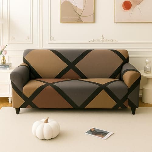 Homerz Premium 3 Seater Universal Elastic fit Sofa Cover Fully Covered, Non-Slip Sticky Elastic Stretchable Sofa Set Slipcover Protector (Biscoff, 3 Seater)