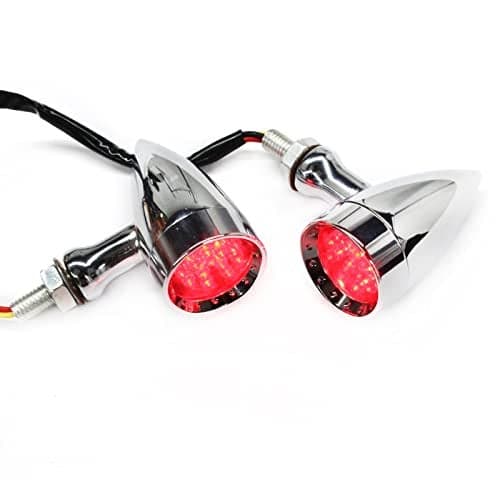2pcs Chrome 15 LED Motorcycle Stop Brake Running Turn Signal Indicator Red Lights For Harley Honda Chopper (Chrome-Red Light)