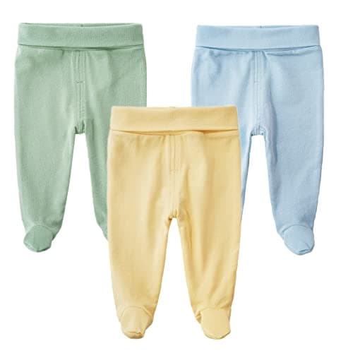 Teach Leanbh Infant Baby 3 Pack Footed Pants Cotton High Waist Casual Leggings (6 Months, D)