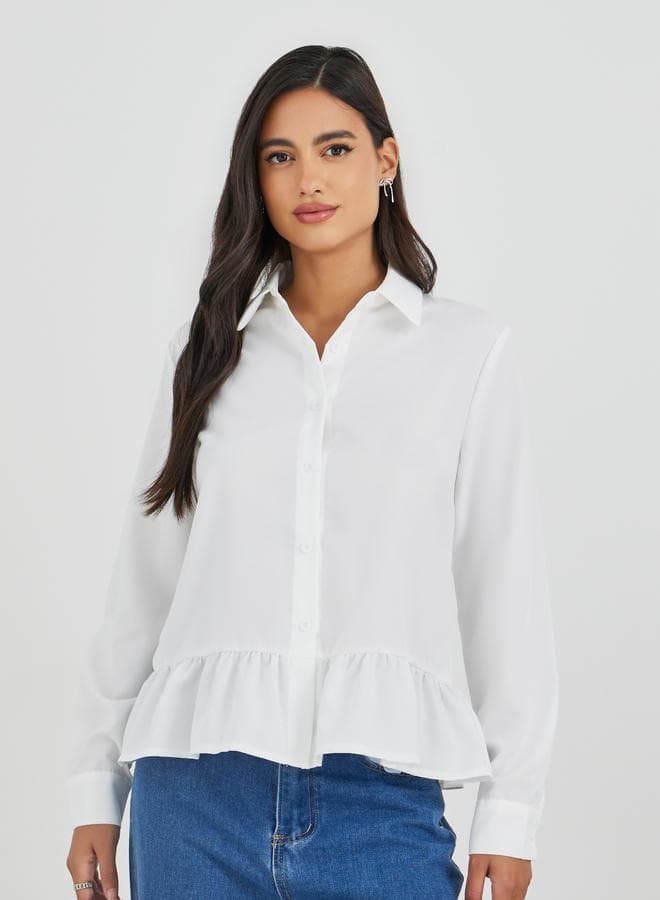 Solid Spread Collared Long Sleeve Shirt