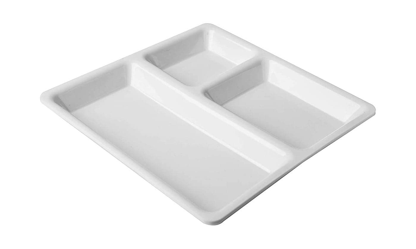 URMILA PLASTIC® Food-Grade Plastic 3 in 1 Compartments Pav Bhaji Plate Dinner Plates Serving Plates White Set of 6
