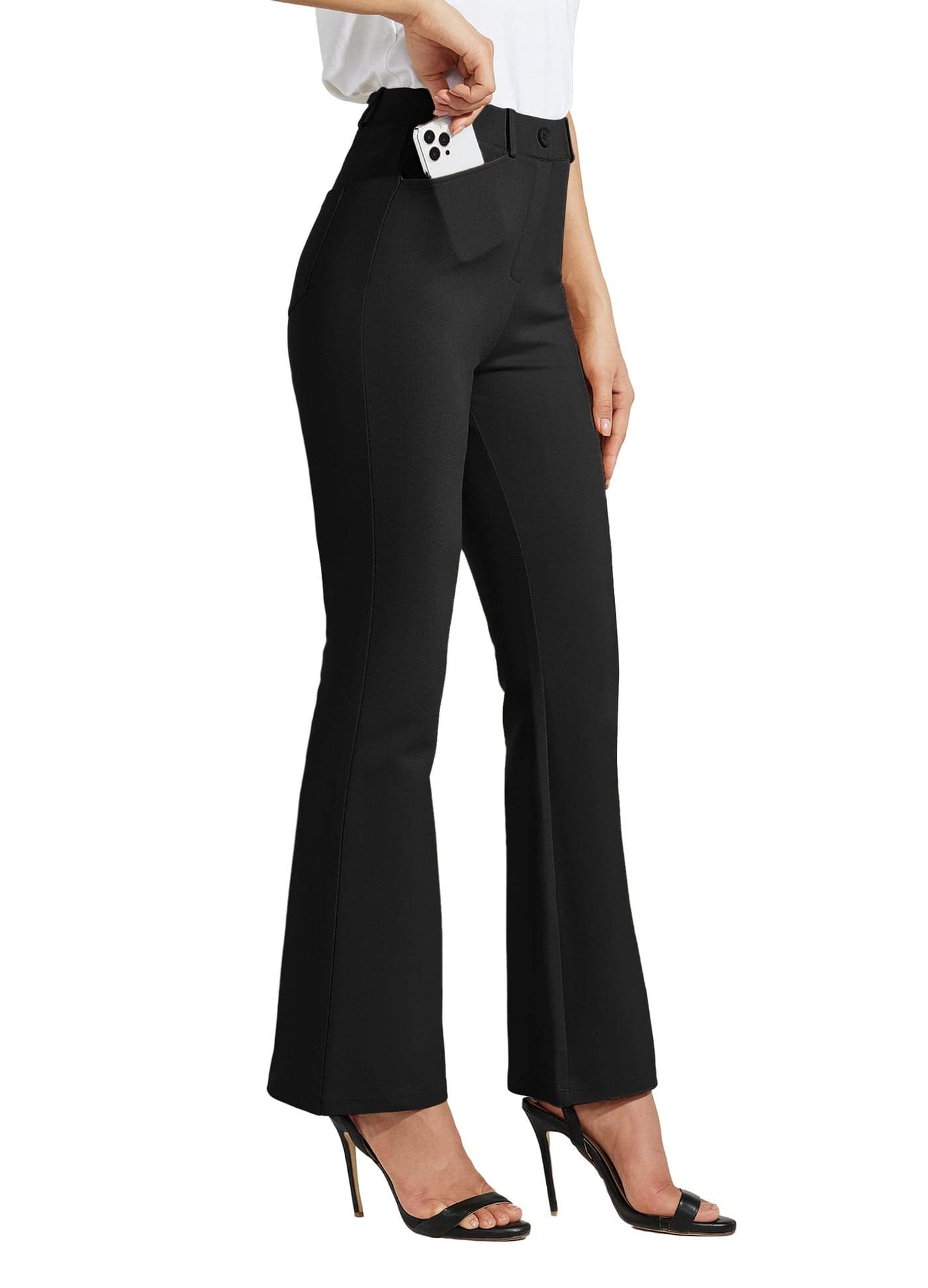 Willit 28" Women's Yoga Dress Pants Bootcut Stretch Work Slacks Office Business Casual Pants Belt Loops 4 Pockets Petite Black S