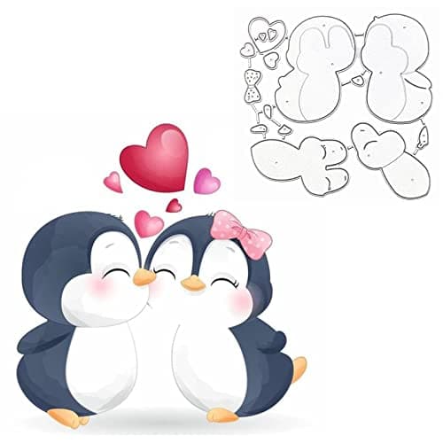 Kissing Penguin Metal Die CutsCute Animal Heart Penguin Valentines Wedding Stencils DIY Crafts Cards Cutting Dies Cuts for DIY Embossing Card Making Photo Decorative Paper Dies Scrapbooking