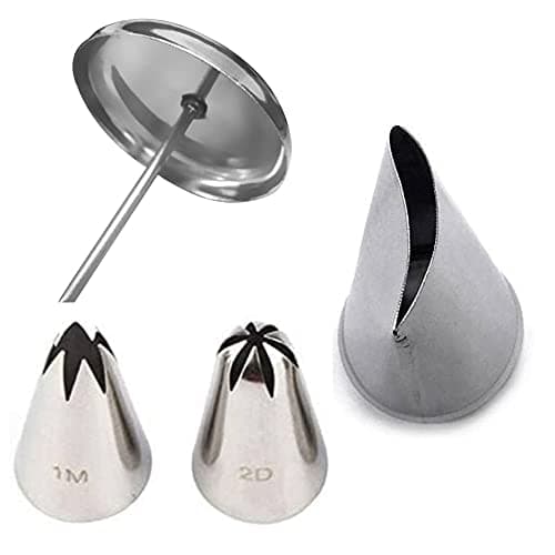 Kosh -Baking Pastry Decorating Tool Decorating Cake Nozzles Rose Flower- 1M and 2D, Rose Petal Nozzle with Flower Nail- (1 Piece) Steel Quick Flower Icing Nozzle