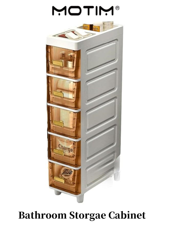 Bathroom Storage Cabinet Bathroom Floor Cabinet Multifunctional Bathroom Floor Cart with 5 Compact Drawers and Rolling Wheels for Small Spaces Closets Bedroom Bathroom
