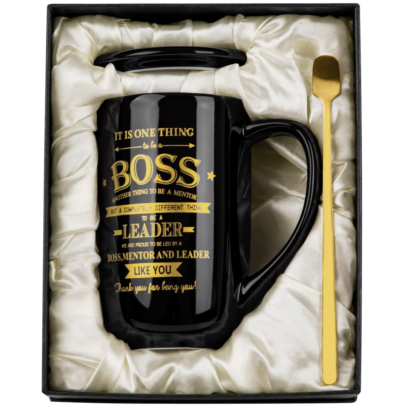 ALBISS Funny Boss Gifts for Your Boss Men Women Best Boss Mug Christmas Thank You Appreciation Secret Santa Gift for Leader Manager Birthday Farewell 18Oz Large Black Ceramic Coffee Cup Boxed