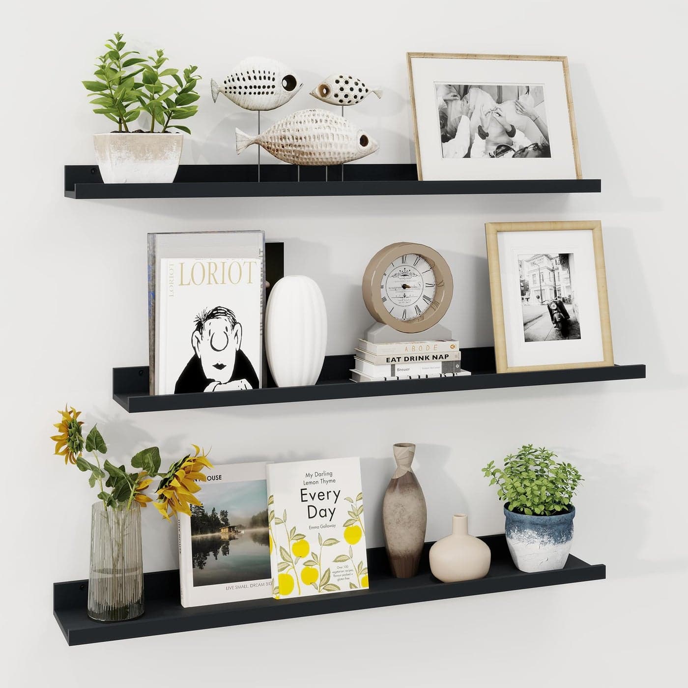 Axeman Black Floating Shelves for Wall 36 Inch Picture Ledge Shelf Set of 3 Picture Shelf for Wall with Ledge Floating Shelves with Lip Photo Ledge Nursery Bookshelf