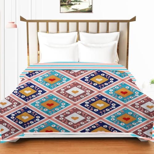 IVAZA UltraSonic Quilted 120 GSM Microfibre Reversible Double Bed Printed Comforter/Quilt/AC Blanket/Dohar Breathable Cozy Super Soft