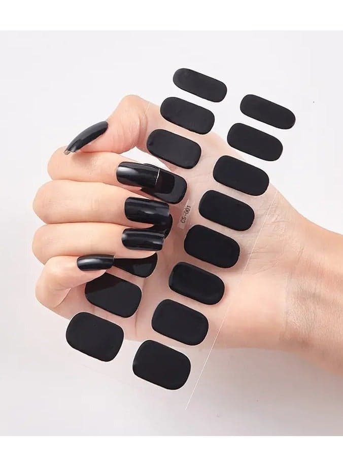 16 Pieces Nail Art Polish Sticker Nail Stripes Self-adhesive, Pure Color Nail Stickers - Black