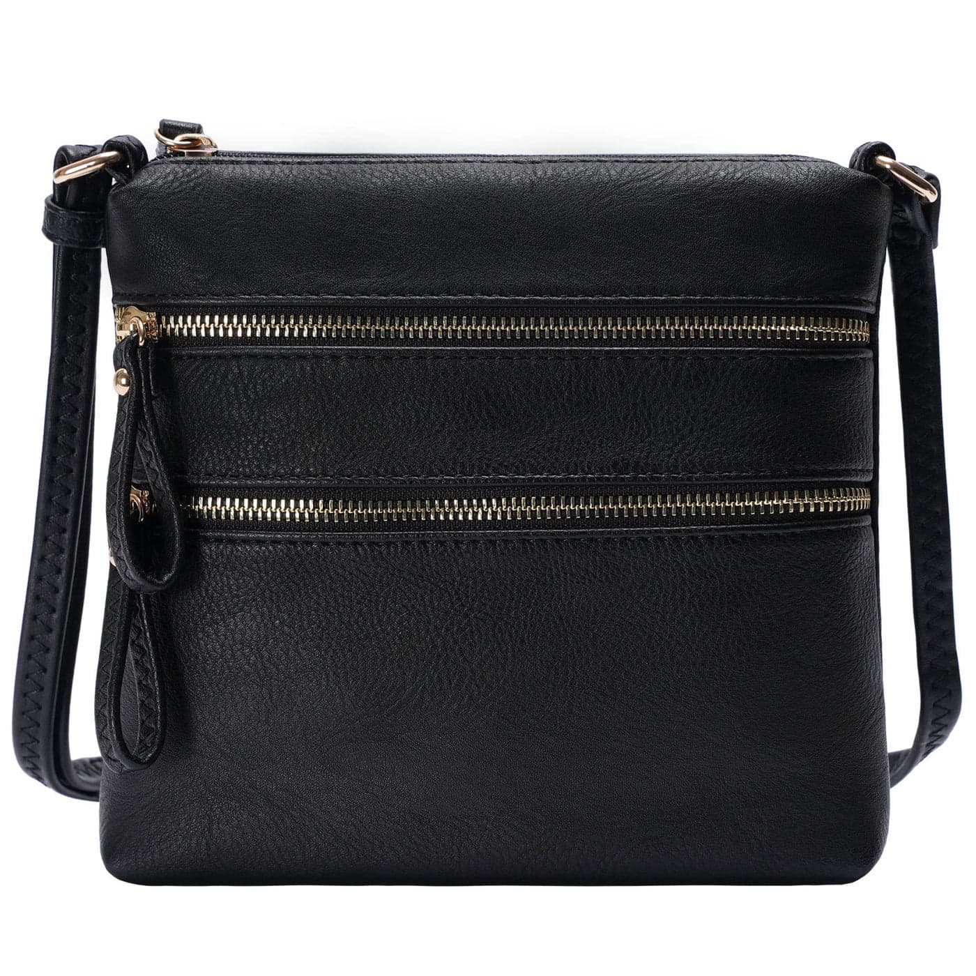Solene Crossbody Bag Functional Multi Pocket Double Zipper Purse with Adjustable Strap-WU085(Black)