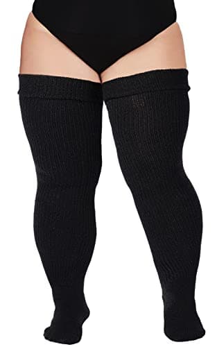 Moon Wood Plus Size Womens Thigh High Socks for Thick Thighs- Extra Long & Thick Over the Knee Stockings- Leg Warmer Boot Socks (Classic Black)