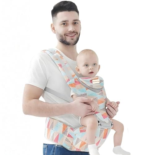 MotherLike Baby Carrier for 0 to 3 Year Baby | Ergonomic Kangaroo Bag with Detachable Soft Hip Seat | Baby Carrying Bag for Newborn & Toddler | 6-in-1 Baby Carrier with Pockets & Back Support (Geometric)