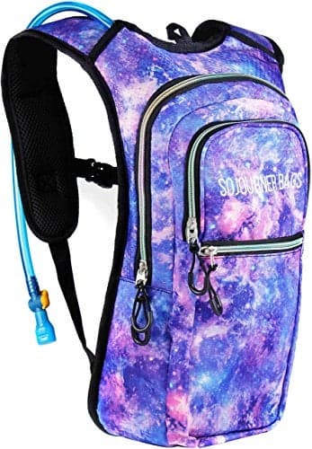 SOJOURNER Rave Hydration Pack Backpack 2L Water Bladder Included for Festivals Raves Hiking Biking Climbing Running and More Multiple Styles Galaxy