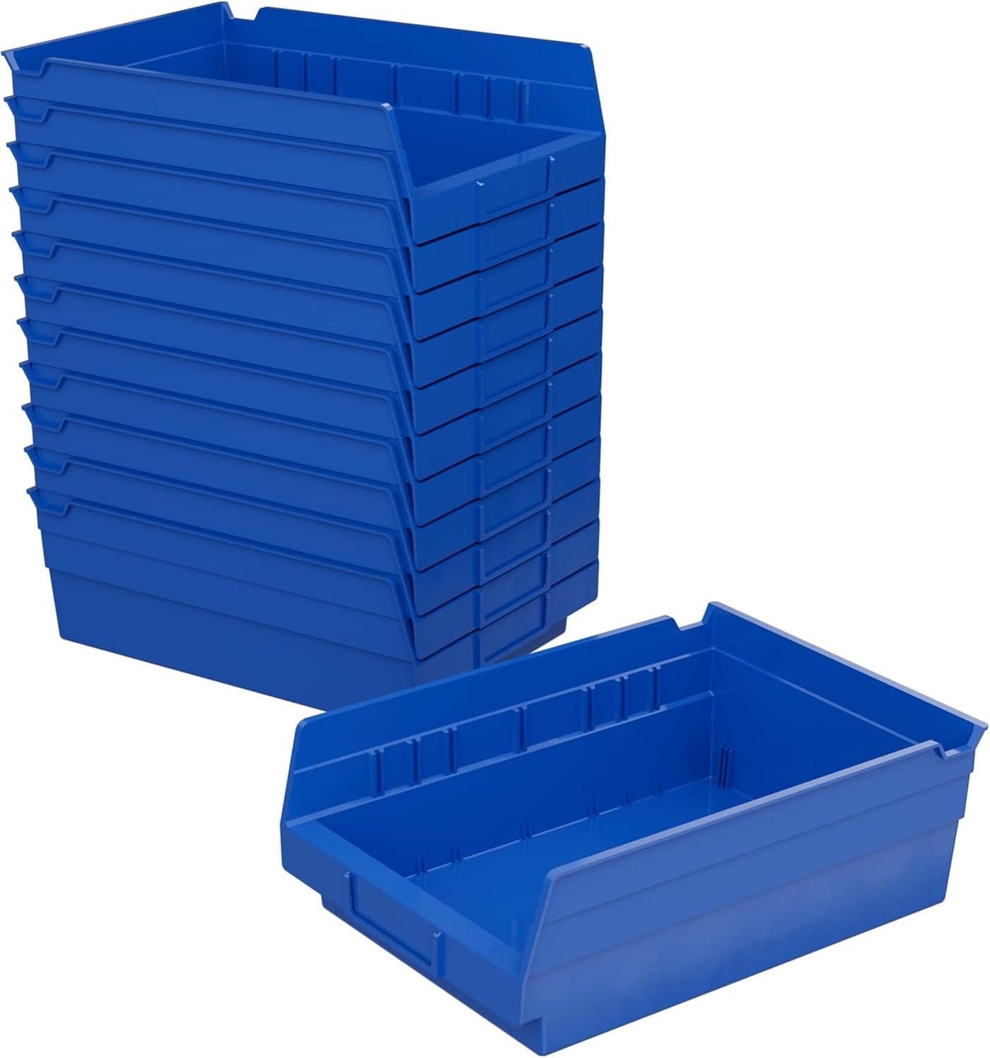 AkroMils 30150 Plastic Shelf Bins Heavy Duty Storage Bins for Garage Closet and Drawer Organization 12Inch x 612Inch x 4Inch Blue 12Pack