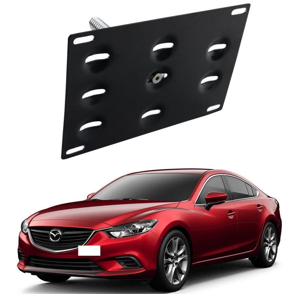 Dewhel Front Bumper Tow Hook License Plate Mount Bracket Holder Bolt On Compatible with 2014up Mazda3 2014up Mazda6 2013up Mazda CX5 2016up Mazda MX5