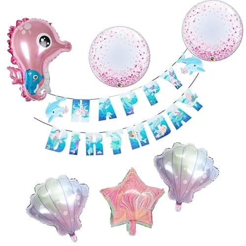 GRAND SHOP Marine Ocean Sea Theme Balloons and Birthday Banner Set of 7 Pcs