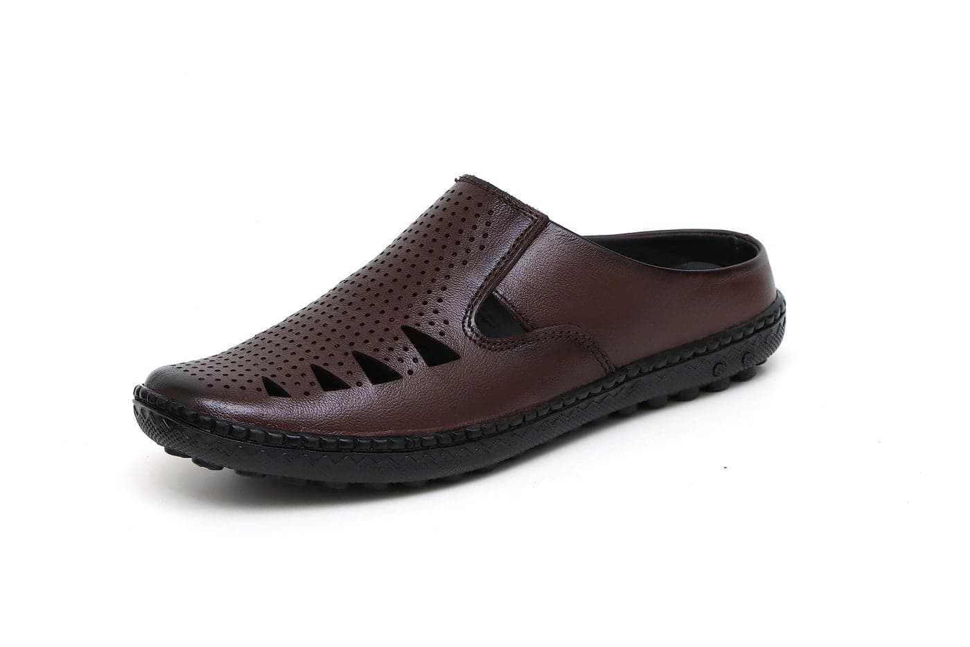 ARAMISH Brown Genuine Leather Open Back Sandals for Men - 07 UK