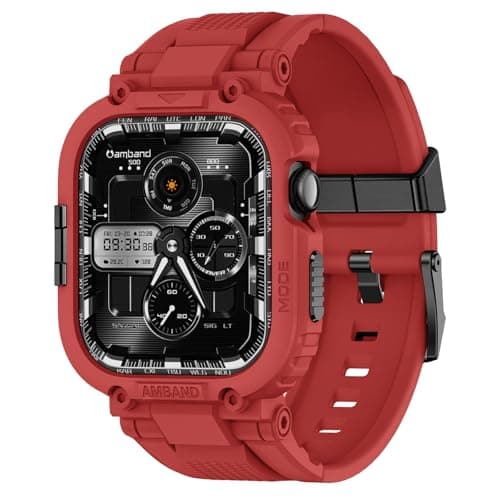 amBand Bands Case Compatible with Apple Watch Series 11/10 46mm for Men, M1 Sport Rugged Heavy Duty Cover Tactical Strap Military Grade Protective Bumper Protector for iWatch 46 mm - Mars Red
