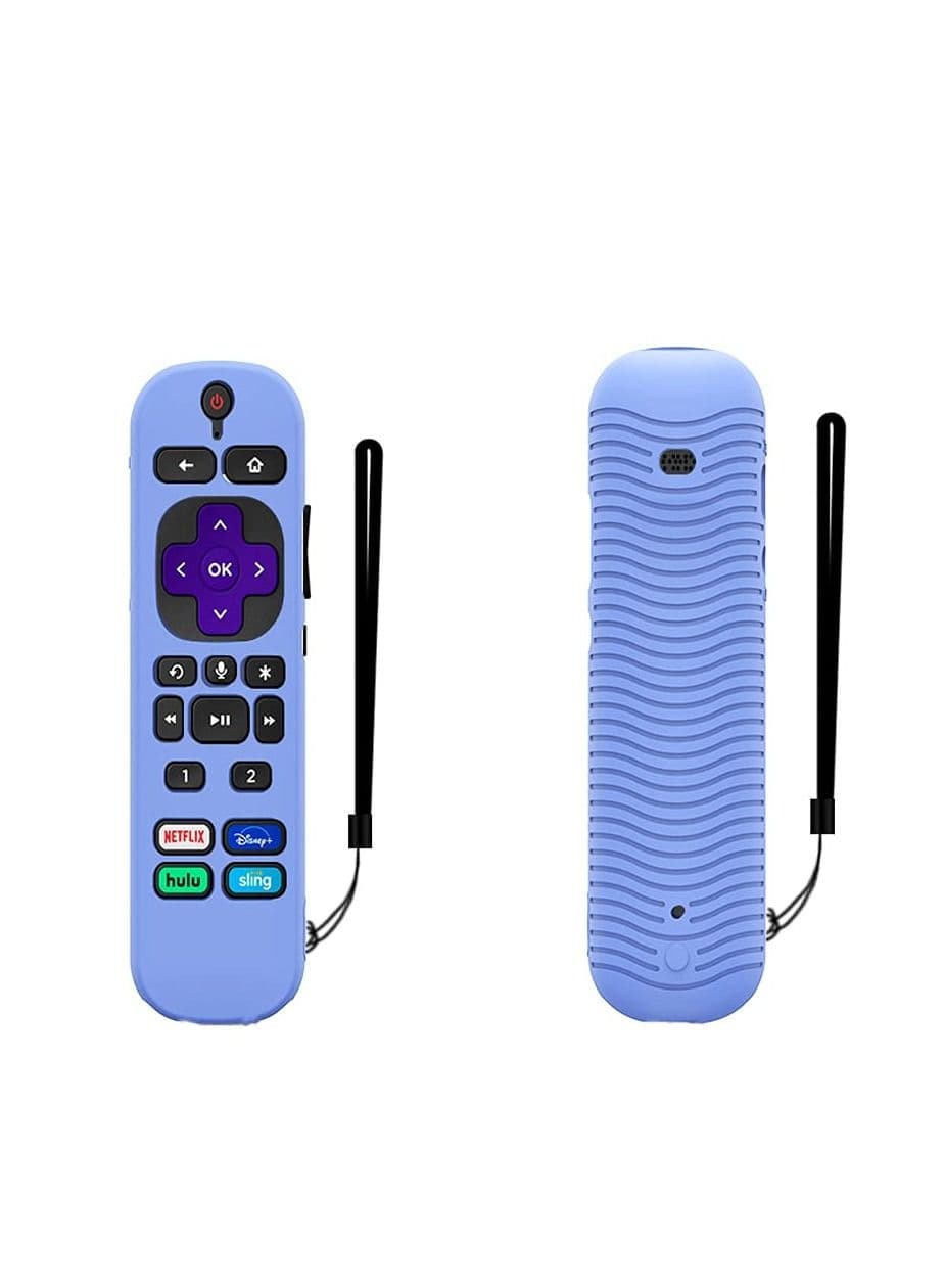 Remote Case Glow in The Dark Replacement for Roku Voice Control Pro 2021 Silicone Cover with Lanyard (Bright Blue)