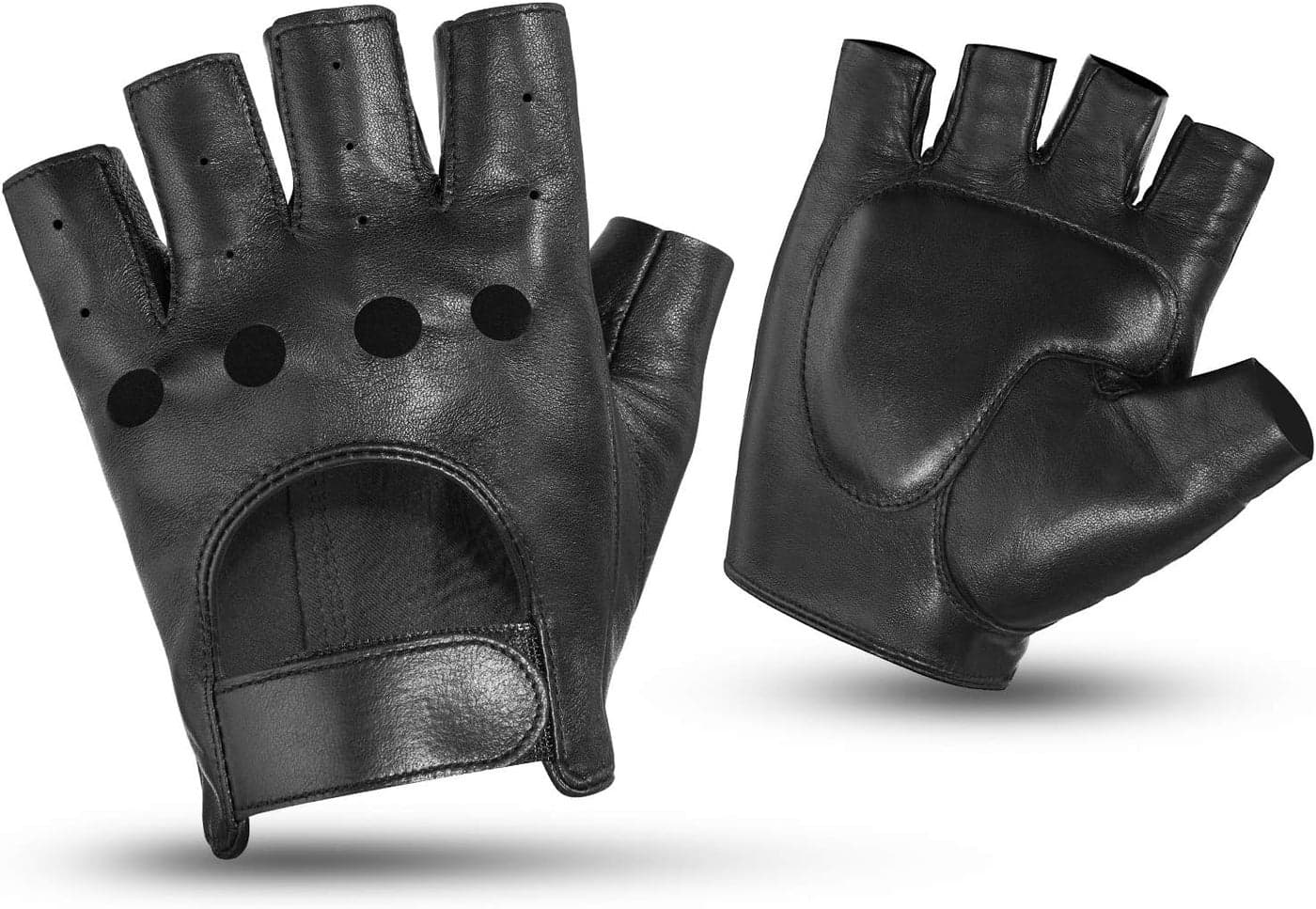 KEMIMOTO Fingerless Driving Gloves for Motorcycle, Genuine Sheepskin Leather, Black, Large