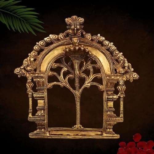 Bhunes Brass Prabhavali Arch Frame Prabha Mandala Halo for Vishnu Shiva Ganesha Krishna Lakshmi Durga Idol Temple Pooja Decorative Halo, Gold, 8 Inch, 1 Piece