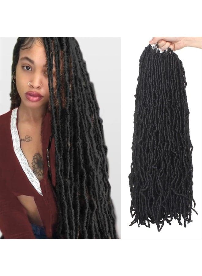 24 Inch New Faux Locs Hair 2Packs Most Natural Black Faux Locs Crochet Braids Hair Synthetic Curly Wavy Soft Locs Goddess Locs Braiding Hair Extensions for Women (24 Inch, 1B#)