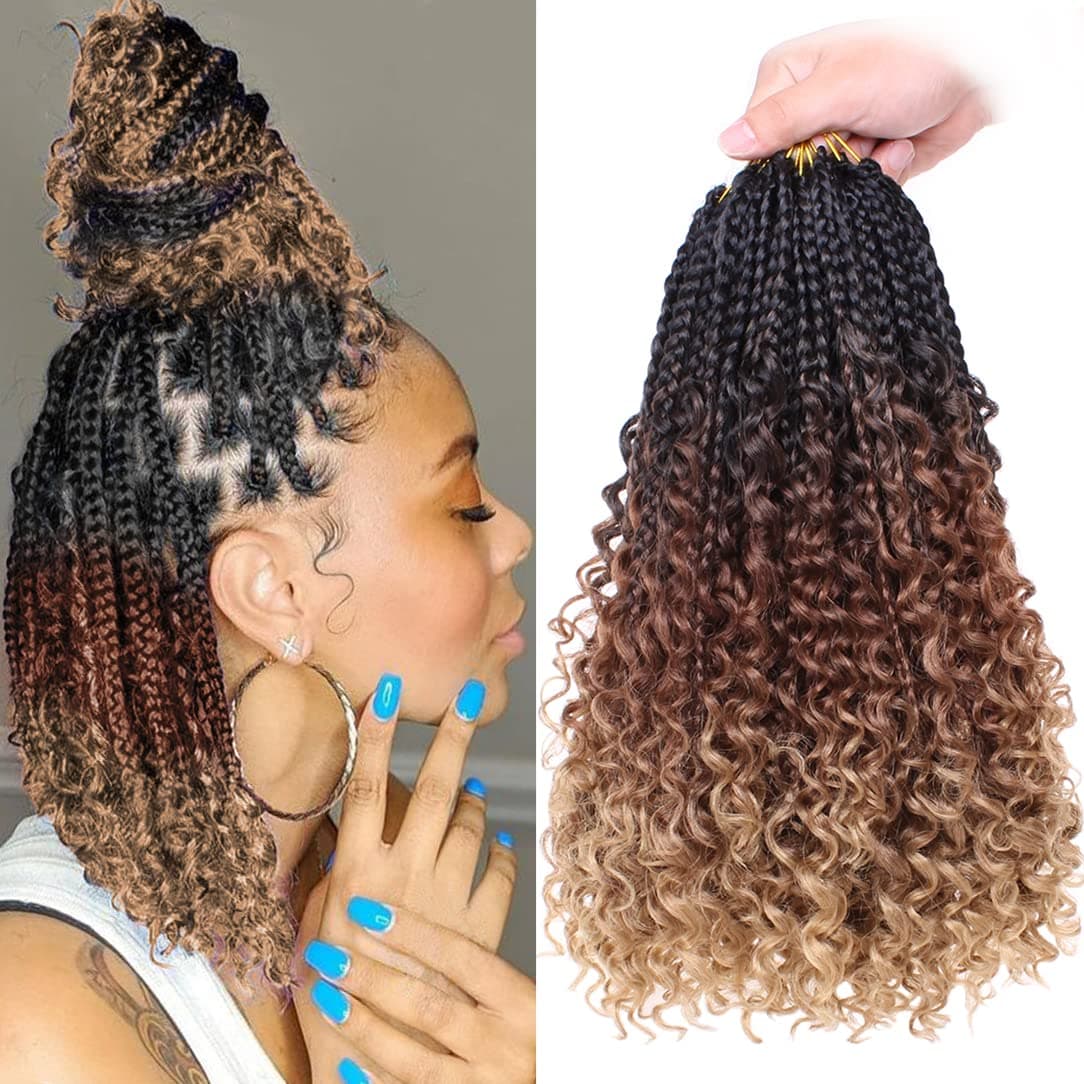 Beverlee Goddess Box Braids Crochet Hair 14 Inch Boho Box Braids 8 Packs Crochet Hair Bohemian Box Braids Crochet Braids Box Braids Curly Ends Messy Prelooped Synthetic Curly Crochet Hair for Women