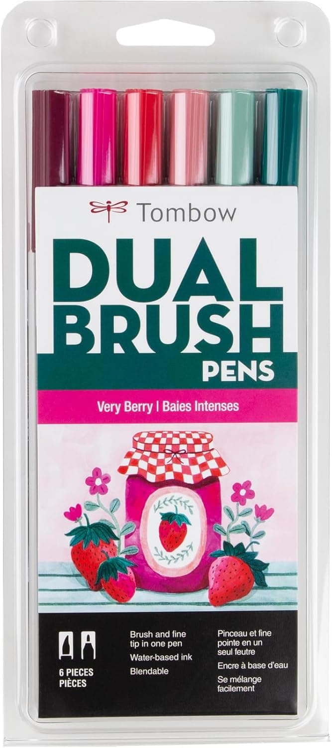 Tombow 56237 Dual Brush Pen Art Markers Very Berry 6Pack