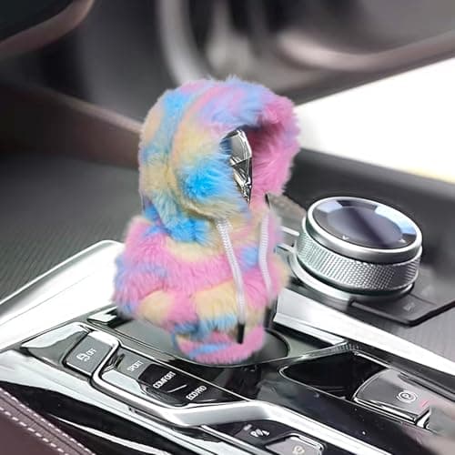 Meorain Universal Plush Hoodie Car Shift Knob Cover Cozy Gear Shift Cover for Manual and Automatic Vehicles Fun Car Interior Decor Accessories Pink