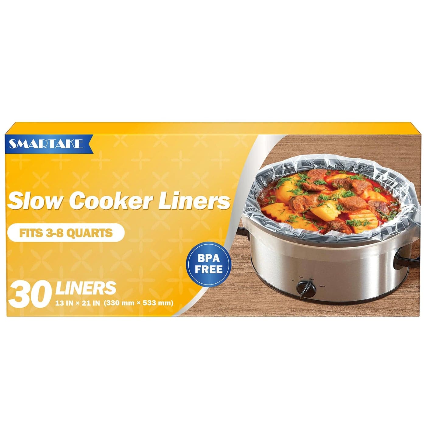 SMARTAKE Slow Cooker Liners Large Size 13x 21 Disposable Cooking Bags Fit 3QT to 8QT for Slow Cooker Cooking Trays Suitable for Oval Round Pots 30 Liners