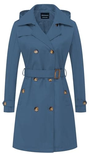 CREATMO US Womens Trench Coat Long for Women Mid Length Spring Double Breasted Duster Slim Full Maxi Overcoat Dark Blue S