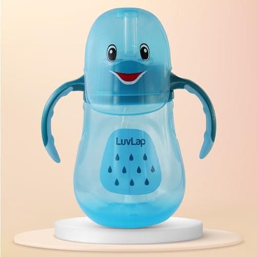 LuvLap Little Dolphin Sipper for Infant/Toddler/Kids 280ml, Anti-Spill Sippy Cup with Soft Silicone Straw BPA Free, 1 Year + (Blue)