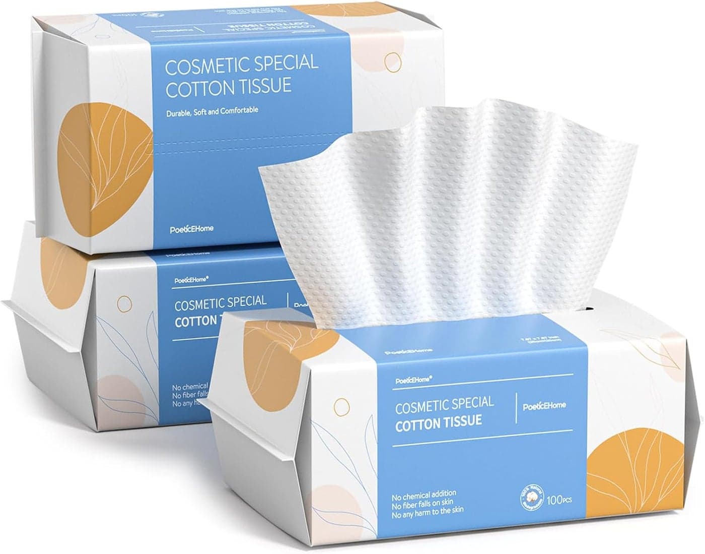 PoeticEHome Cotton Face Tissue Ultra Soft Dry Wipes Disposable Cosmetic Facial Cleansing Towel for Makeup Removing Baby Care Surface Cleaning 300 Count