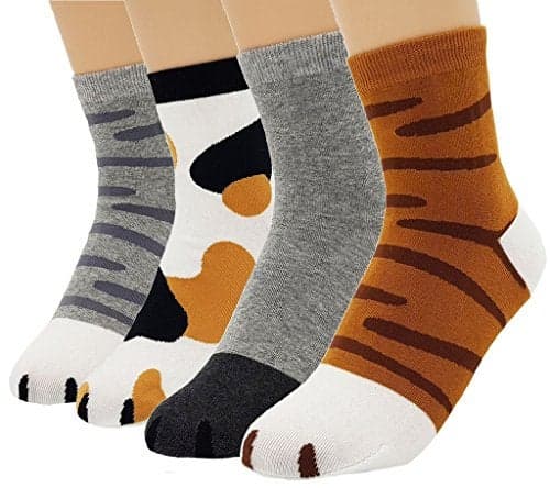 JJMax Women's Cute Kitty Cat Paws Socks with Paw Prints on Toes, Crew 4 Pair Set, One Size,Crew 4 Pair Set,One Size
