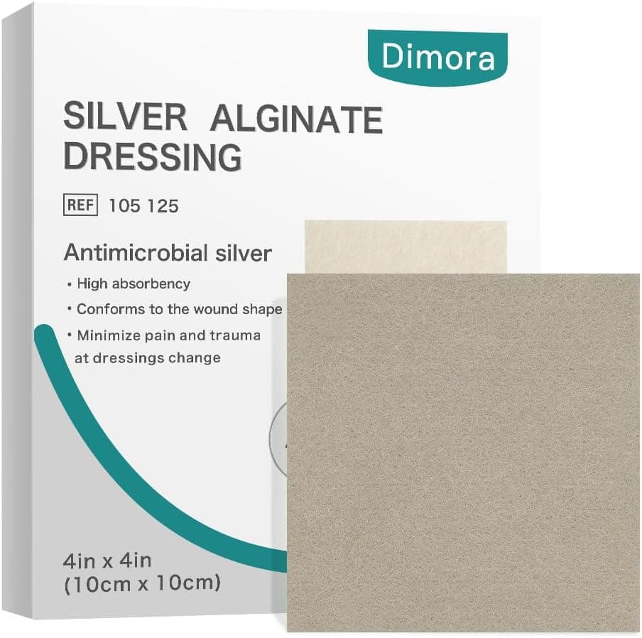 Upgrade Silver Calcium Alginate Wound Dressing Antibacterial Non Stick Gauze Highly Absorbent Sterile Bandage Pads4 x 4 Patches 5 Packs