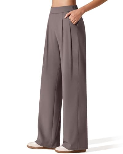 G4Free High Waisted Pants for Women with Pockets Wide Leg Dress Yoga Pleated Stretch Work Trousers Business Casual TaupeLPetite