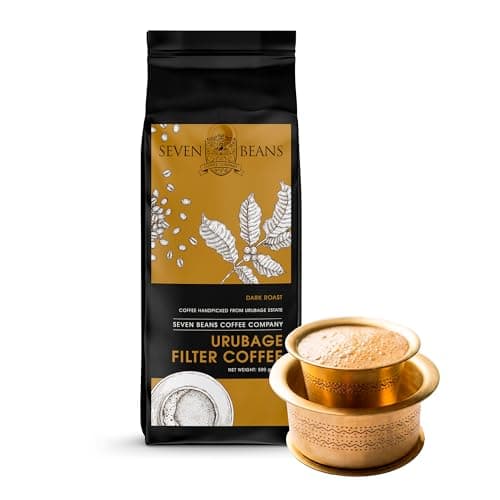 Seven Beans Urubage Dark Roast South Indian Filter Coffee Powder – 80:20 Coffee Chicory Blend – Traditional Filter Kaapi – 500g (Pack of 1)