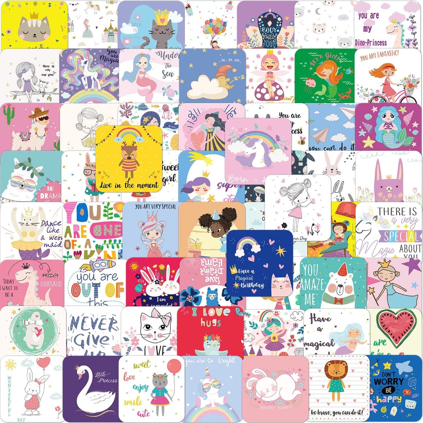 Teling 120 Pieces Lunch Box Notes Girl Cute Lunchbox Notes for Kindergartners Inspirational and Motivational Notebook for Girl Kid Lunch Accessories 60 Style