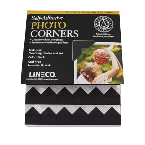 Lineco Self-Adhesive Photo Corners, Archival Quality Acid-Free Pressure Sensitive, 0.5 Inch, Useful for Scrapbooking Mounting on Mat Boards DIY (Pack of 252) Black