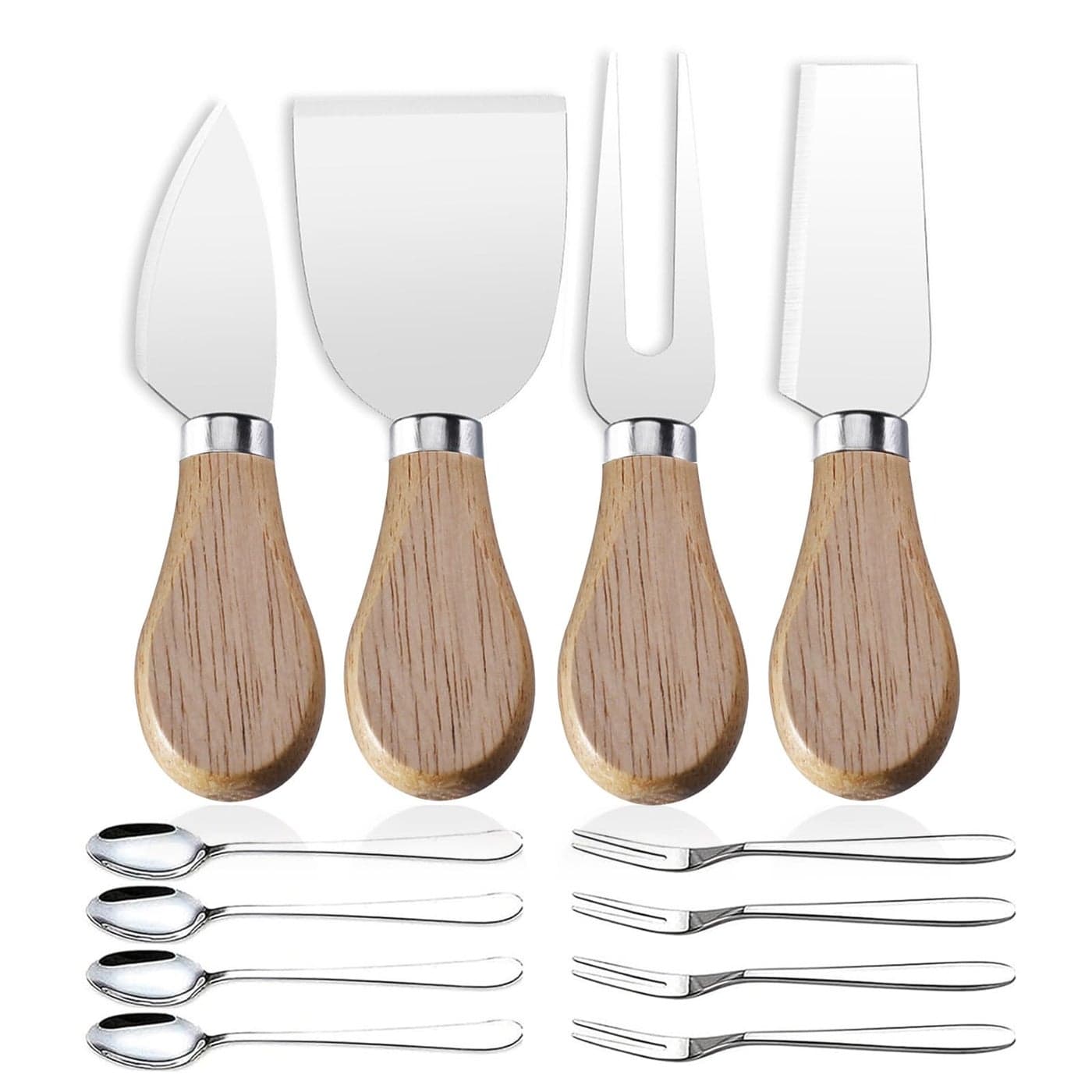 Linwnil Mini Cheese Knife Set with wood Handle Stainless Steel Charcuterie Knife Set with 4 Fruit Forks 4 Small Spoons Compact Cheese Cutter Set for Charcuterie Boards