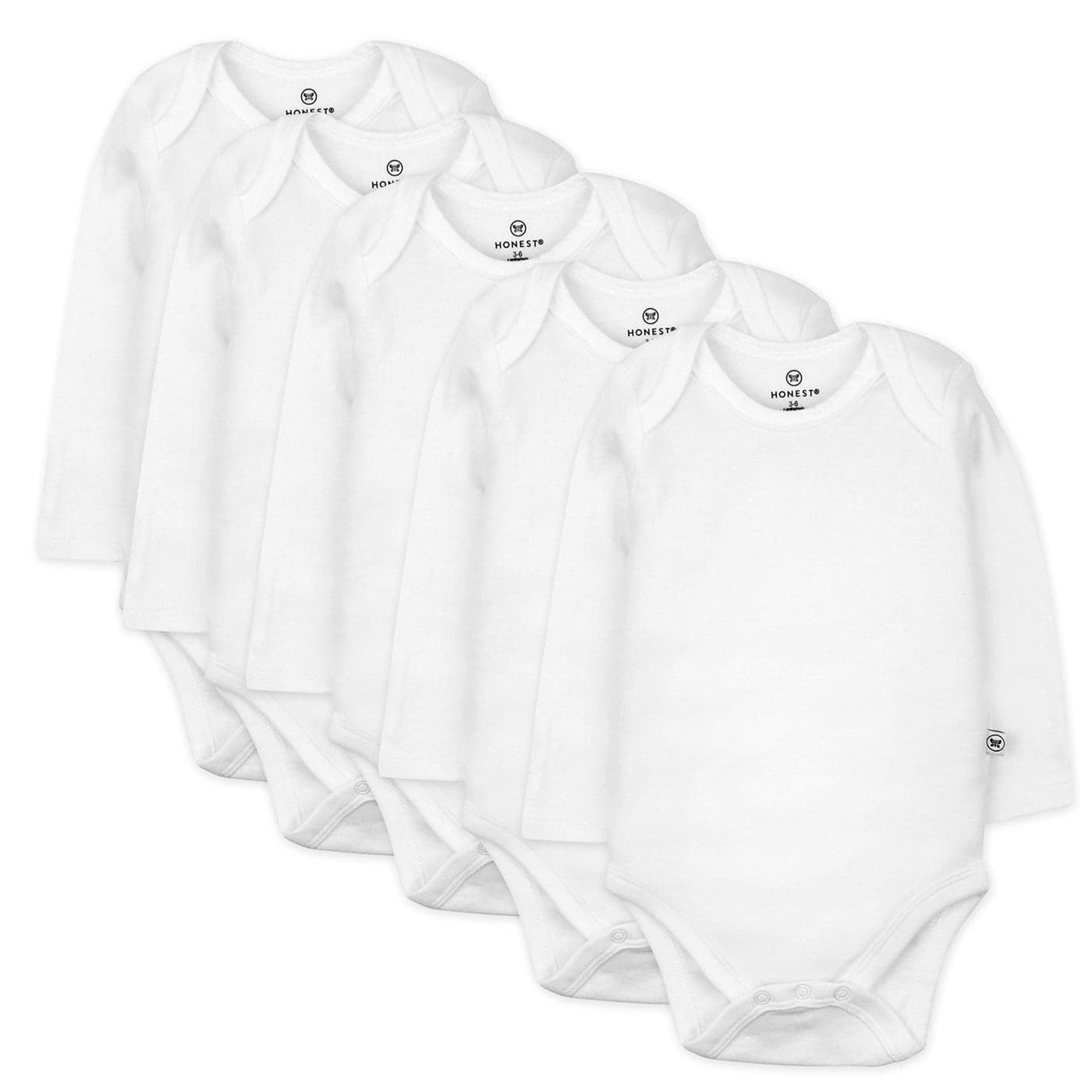 HonestBaby 5Pack Organic Cotton Long Sleeve Bodysuits Bright White 24 Months
