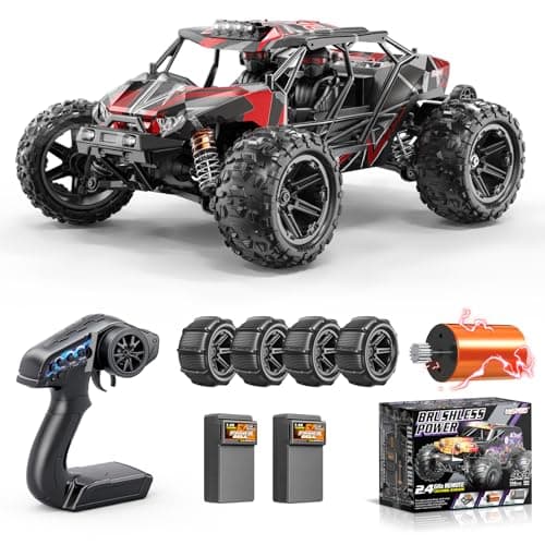 RC Cars 114 Brushless RC Car for AdultsBoys Full RollCage Frame 4WD Fast Max 42mph Remote Control RC Trucks for adults with Two 2S LiPo Batteries and Two sets of tires Compatible with 3S LiPo