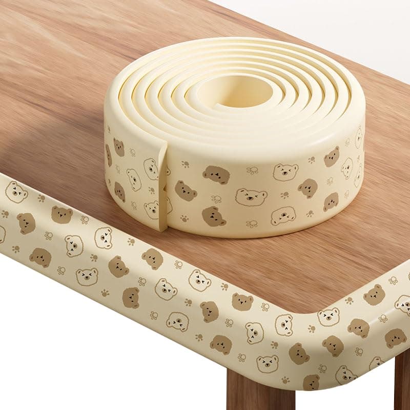 BabySafeHouse Multifunction Printed Furniture Edge Guard Strip Pre-Taped with Adhesive (6.5ft- Bear Print in Beige Color) for Baby Proofing & Child Safety