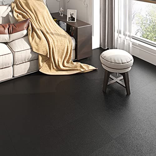 FunStick 30 Sheets Peel and Stick Floor Tile Black Vinyl Flooring Waterproof Laminate Flooring 12x12In Black Floor Tiles Peel and Stick on Flooring Tiles for Bathroom Kitchen Bedroom Basement Linoleum