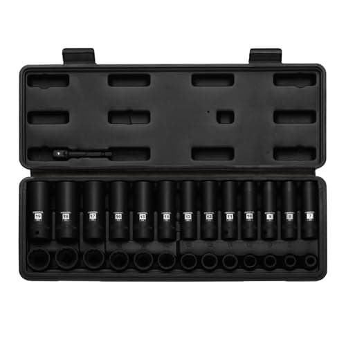 EMENTOL 3/8" Drive Impact Socket Set, 27PCS, Metric(7mm to 19mm), Deep and Shallow, 12 Point, Includes Drill Bit Adapter