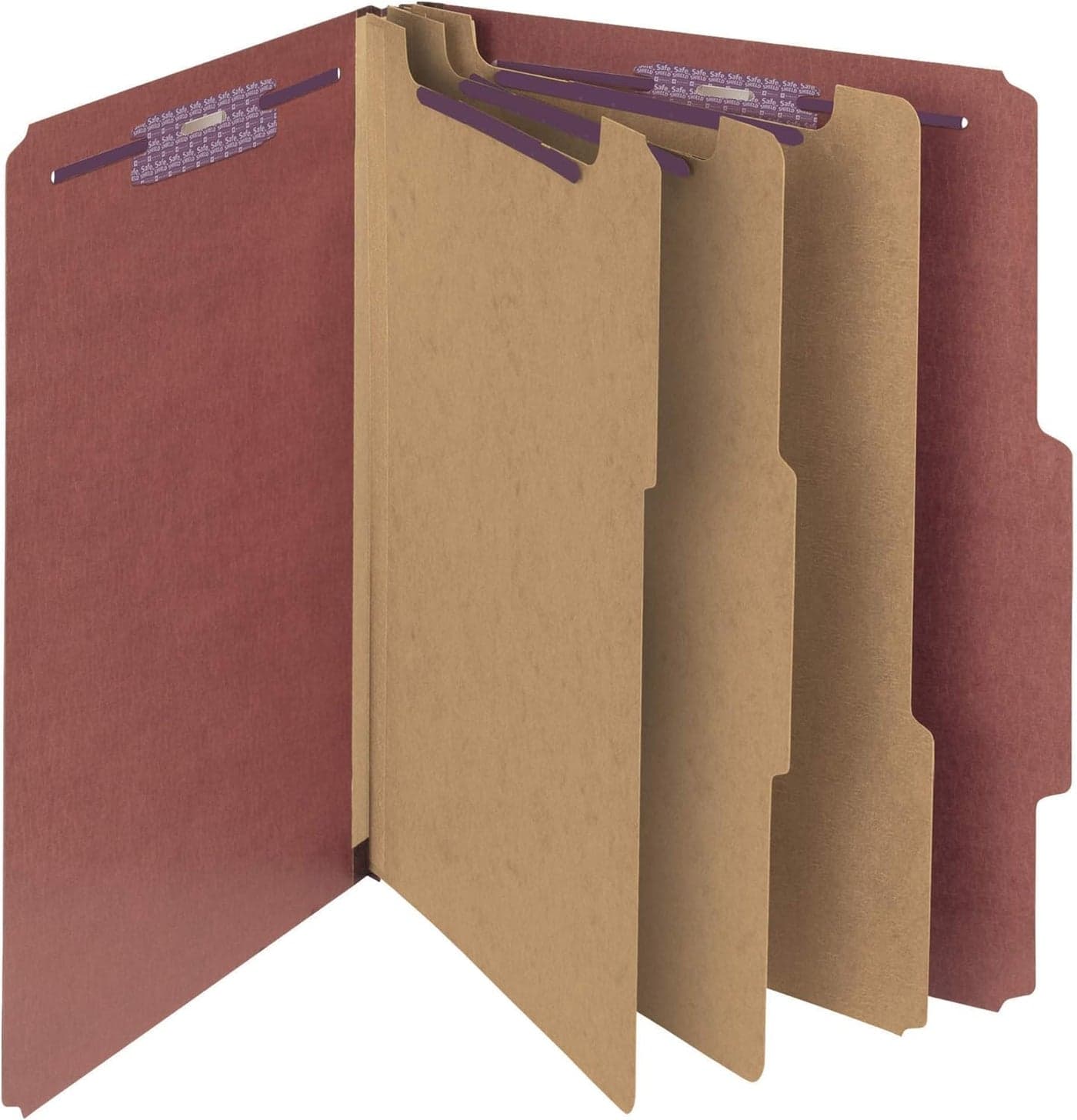 Smead Pressboard Classification File Folder with SafeSHIELD Fasteners 3 Dividers 3 Expansion Letter Size Red 10 per Box 14092